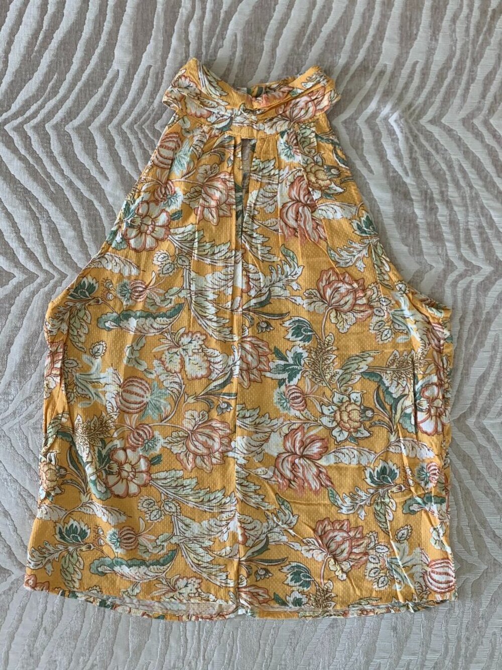 Rachel Roy Sleeveless Yellow Floral Summer High-Neck Halter Top Size Medium
